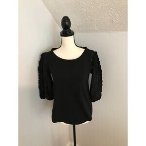 by Anthropologie Nina Black Puff Lace Sleeve Top - Size Small